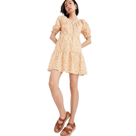 Madewell Eyelet Trim Tiered Mini Dress Women’s Size L Piccola Floral Transition - Picture 1 of 10
